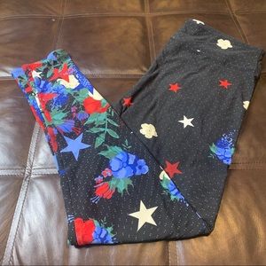 LuLaRoe Stars and Floral Americana Patriotic TC2 Leggings